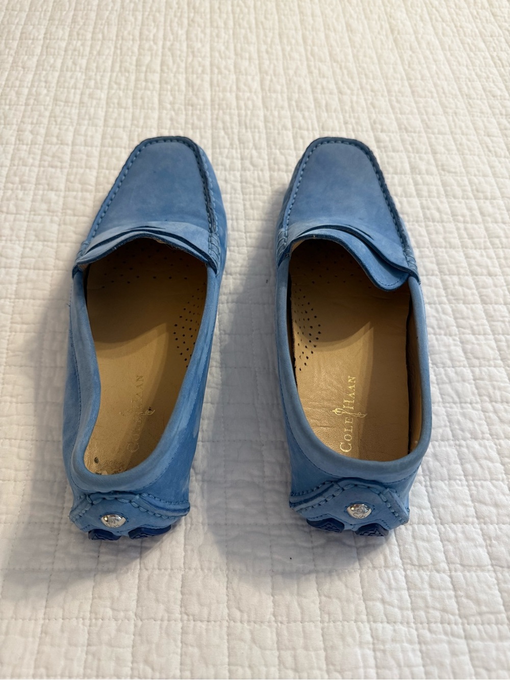 Cole Haan Women’s Sky Blue Leather Penny Loafers Driving Moccasins 8.5 - Picture 4 of 9